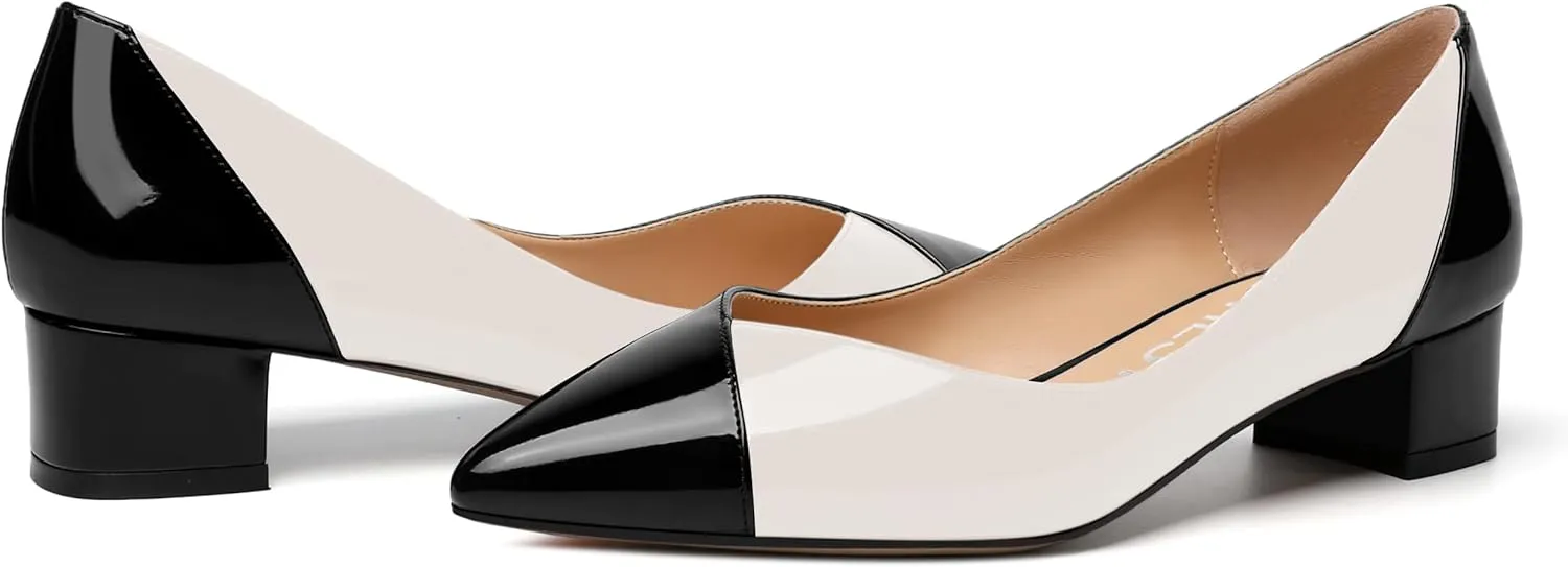SHOWFOREST Women's Slim Solid Outdoor Dress Slip On Pointed Toe Patent Block Low Heel Pumps Shoes 1.5 Inch