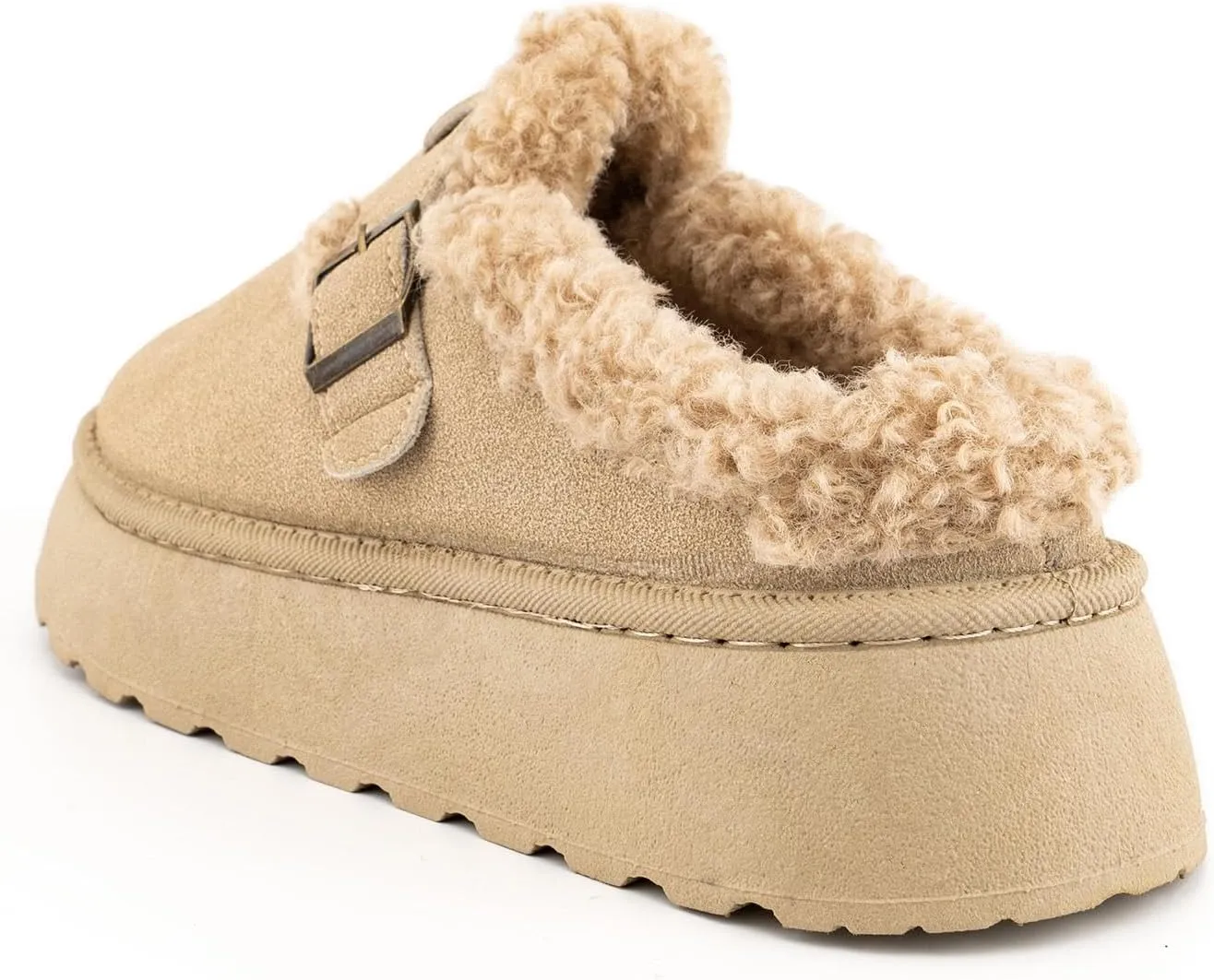SIFINELAR Platform Slippers for Women Mini Ankle Booties Warm Fuzzy Slippers Brown Suede Boots with Platform Cozy Slides Lightweight Boots with Comfort for Jeans/Dress