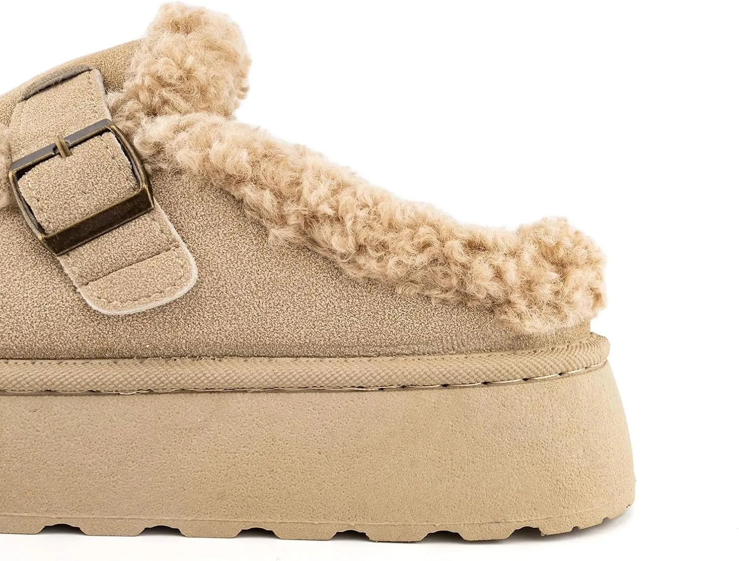 SIFINELAR Platform Slippers for Women Mini Ankle Booties Warm Fuzzy Slippers Brown Suede Boots with Platform Cozy Slides Lightweight Boots with Comfort for Jeans/Dress