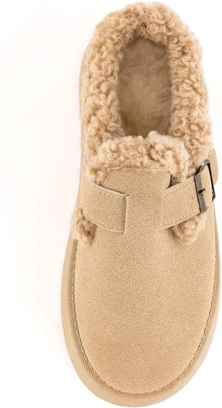 SIFINELAR Platform Slippers for Women Mini Ankle Booties Warm Fuzzy Slippers Brown Suede Boots with Platform Cozy Slides Lightweight Boots with Comfort for Jeans/Dress