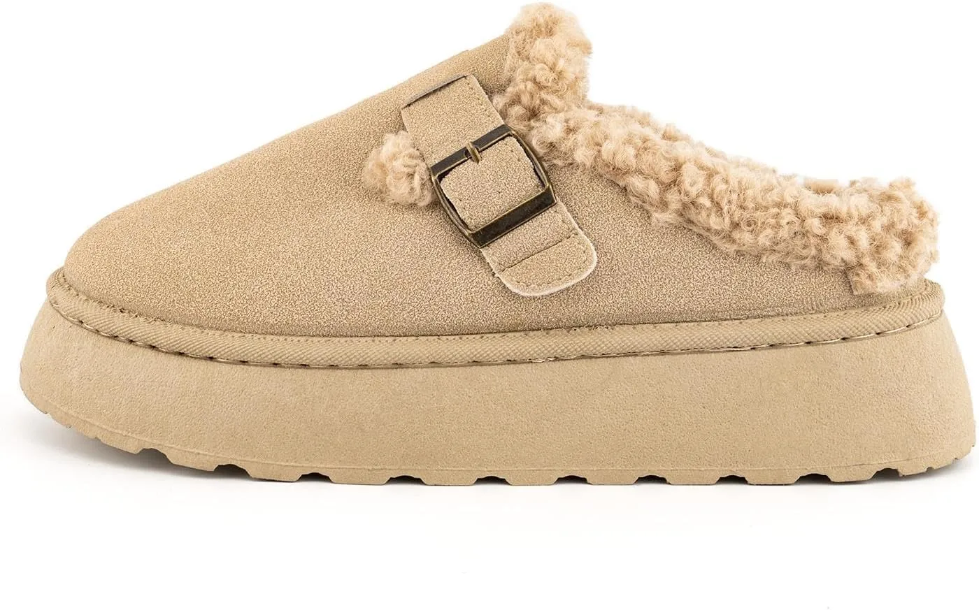 SIFINELAR Platform Slippers for Women Mini Ankle Booties Warm Fuzzy Slippers Brown Suede Boots with Platform Cozy Slides Lightweight Boots with Comfort for Jeans/Dress