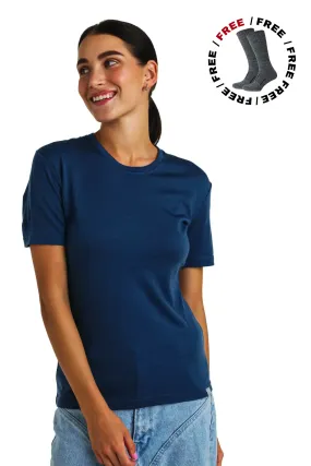 Women's Merino T-shirt 165 Denim Blue | Crewneck ( socks)