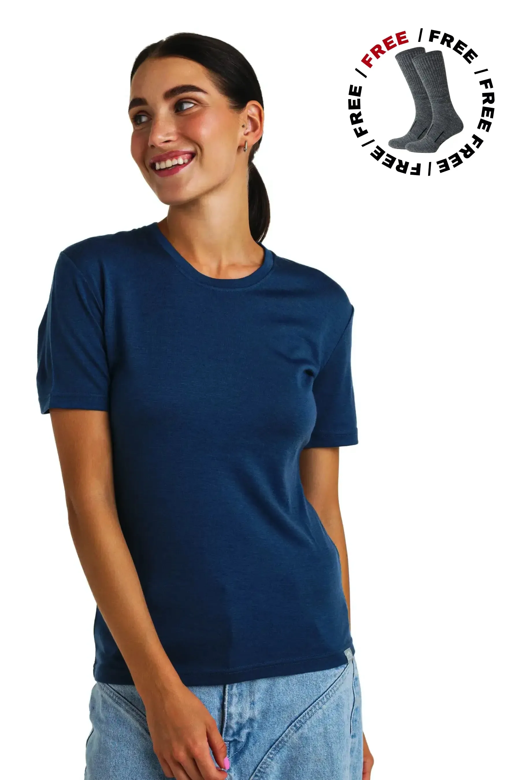 Women's Merino T-shirt 165 Denim Blue | Crewneck ( socks)