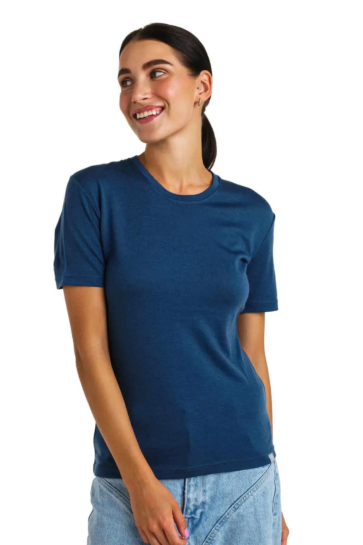 Women's Merino T-shirt 165 Denim | Crewneck