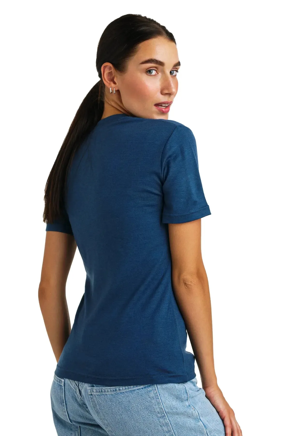 Women's Merino T-shirt 165 Denim | Crewneck