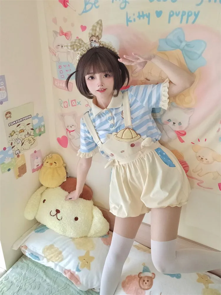 Yellow Little Chicken Overalls Bubble Shorts