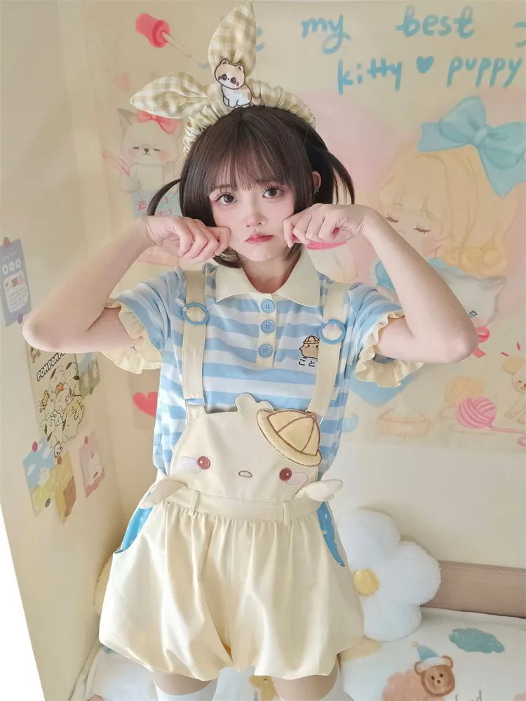 Yellow Little Chicken Overalls Bubble Shorts