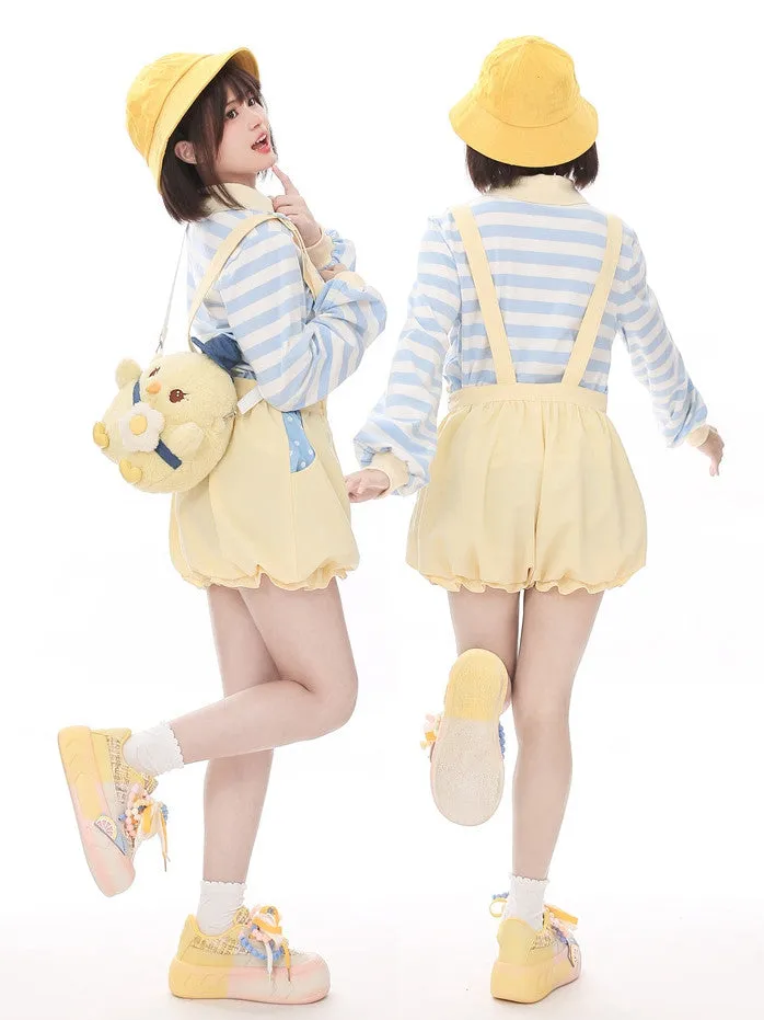 Yellow Little Chicken Overalls Bubble Shorts