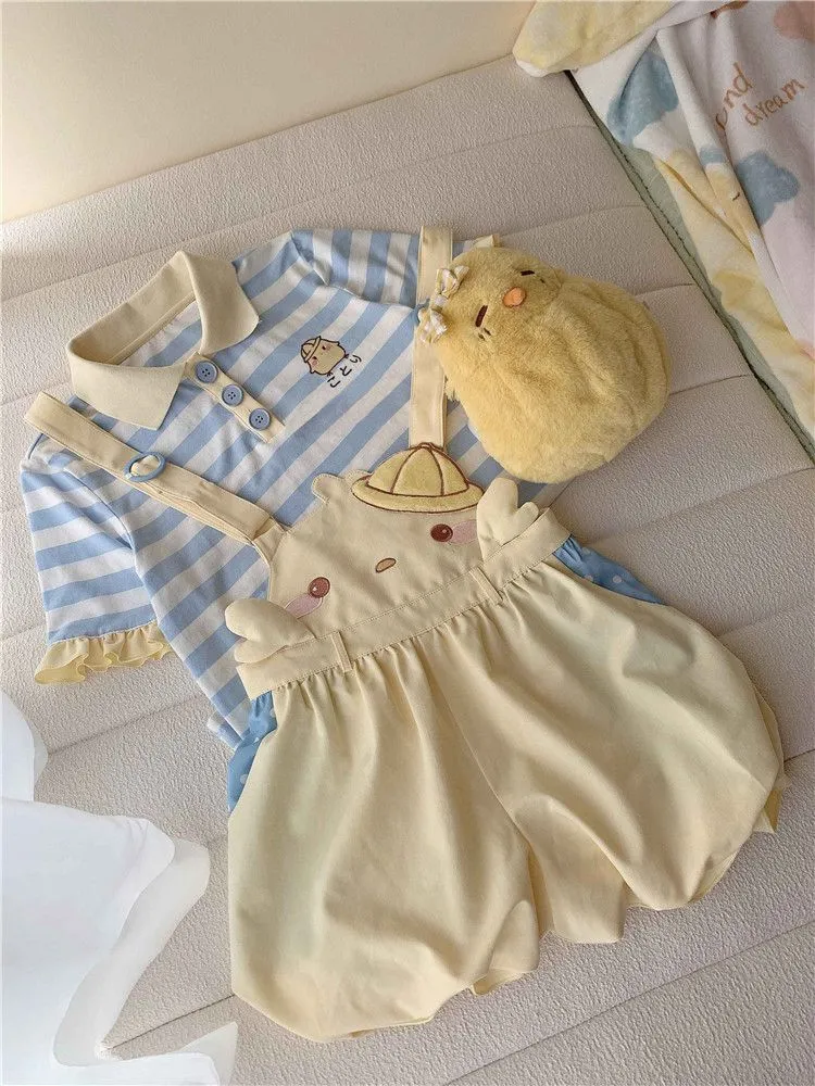 Yellow Little Chicken Overalls Bubble Shorts
