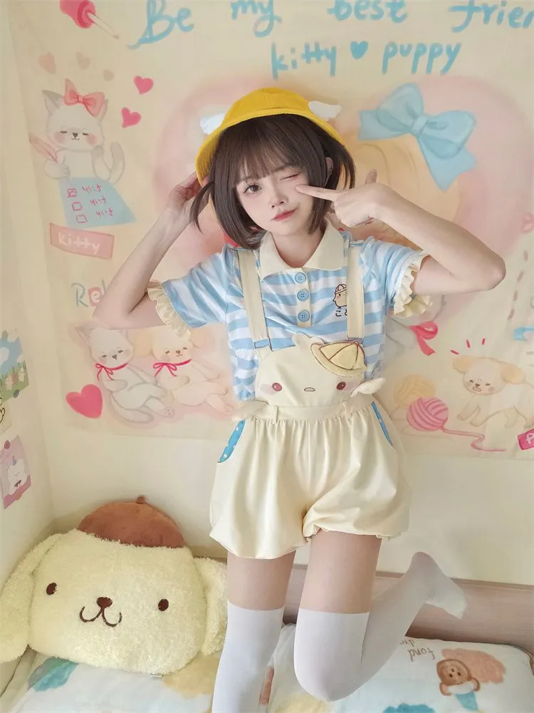 Yellow Little Chicken Overalls Bubble Shorts