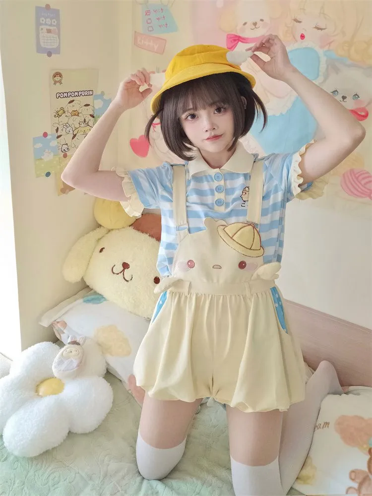 Yellow Little Chicken Overalls Bubble Shorts