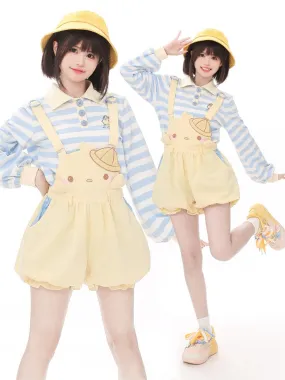 Yellow Little Chicken Overalls Bubble Shorts
