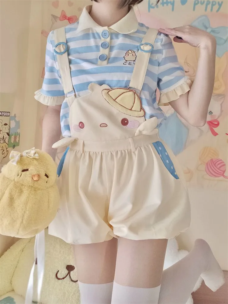 Yellow Little Chicken Overalls Bubble Shorts
